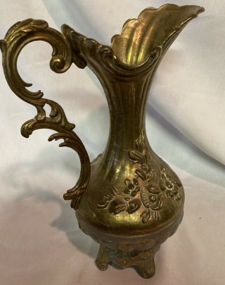 Vintage Brass Ornate Floral Vase Pitcher Made in Italy Ornate 11.  5 
