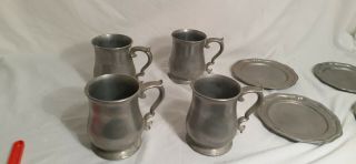 Vintage Crown Castle Ltd Pewter mugs and small plates queen Anne 2