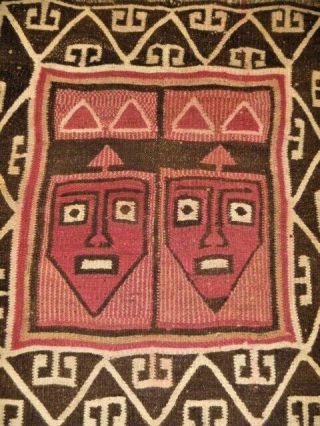 Vintage Mexican Mayan Aztec Woven Wool Rug 53 x 44 