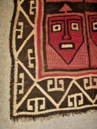 Vintage Mexican Mayan Aztec Woven Wool Rug 53 x 44 