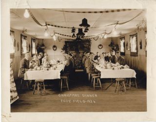 1926 Us Army Air Service Pope Field Christmas Dinner Photo - Sepia Tone