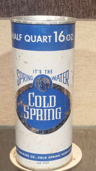 16 Ounce Half Quart 1970s Cold Spring Straight Steel Pull Tab Beer Can Mn