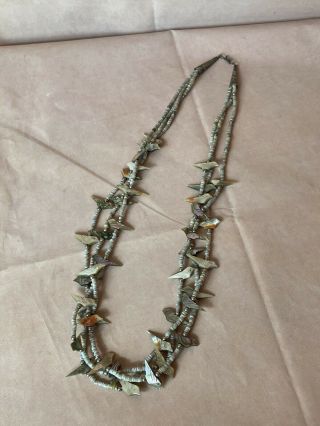 Vintage 3 Strand Mop Abalone Bird Fetish Puka Shell 24 " Necklace Silver Tips
