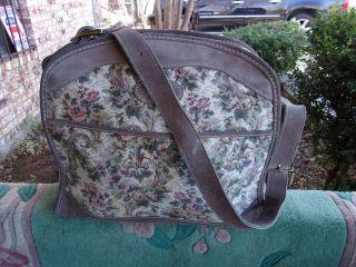 Vintage French Luggage Gray Rose Suede / Tapestry Carry On