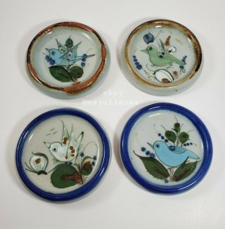 Vintage Ken Edwards Mexican Tonala Pottery Flower Bird Coaster Signed Ke