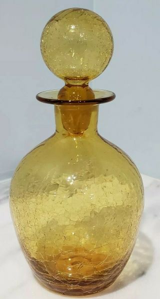 Blenko 6949 Yellow Crackle Glass Decanter With Stopper Mcm Vintage