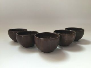 Japanese Stone Tea Cup Set Yunomi Vintage 5pc Sencha Simple Brown D245