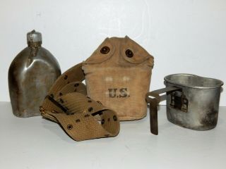 U.  S.  Military Wwi 1917 Canteen,  Cup,  Cover And Belt