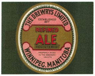 Winnipeg_canada_drewrys Refined Ale_beer_excellent Unused_12 Oz