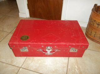 Vintage Chinese Red Luggage Suitcase Trunk Travel 30 " X18 " X9 " Decor