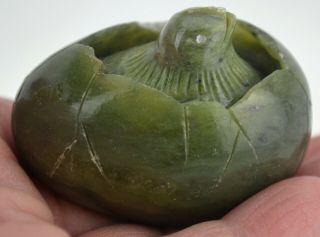 Vintage Carved Jade Green Stone Egg Hatching With Chick