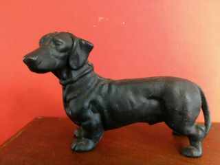 Vintage Cast Iron Dachshund " Weiner Dog " Still Bank / Door Stop Old Patina