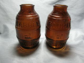 2 Vtg Joseph Huber Brewing Co Barrel Of Beer Wide Mouth Brown Glass Bottle 1973