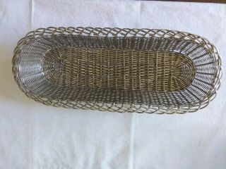 Vintage Hand Woven Silver Plate Wire Bread Basket 14 X 5 1/2 X 2 Inches