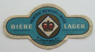 n63 vintage Frontenac Blue Label beer neck & bottle label Montreal brewery 2