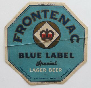 n63 vintage Frontenac Blue Label beer neck & bottle label Montreal brewery 3