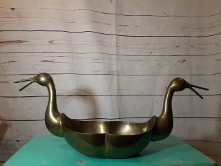 Brass Goose Planter Dish Large Vintage Mid Century Modern India Decorative Bowl