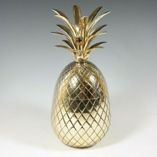 Vtg Solid Brass Pineapple 9.  5 " Lidded Container Mcm Mid Century Hollywood Glam