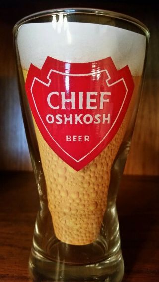Chief Oshkosh Beer 1960 ' s Pilsner Style Vintage Beer Glass 3