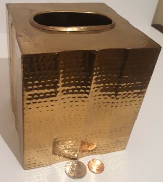 Vintage Metal Brass Tissue Box Cover Holder,  Heavy Duty Brass,  5 " X 5 " X 5 1/2 "