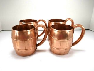 West Bend Solid Copper Barrel Mug Cup Moscow Mule Set Of 4 Vintage Mcm Polished