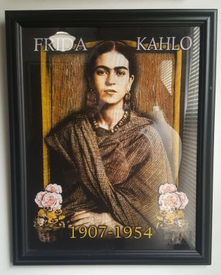 Frida Kahlo Art Photograph Print Mexican Painting On Fabric W/ Frame 20 " X16 "