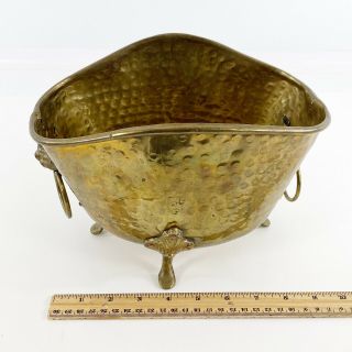 Vintage Hammered Brass Patina Planter Pot Claw Foot Lion Head Small Oval 3