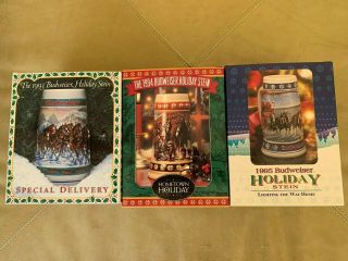 Vintage 1993 1994 1995 Budweiser Holiday Beer Steins Mugs Nib W/