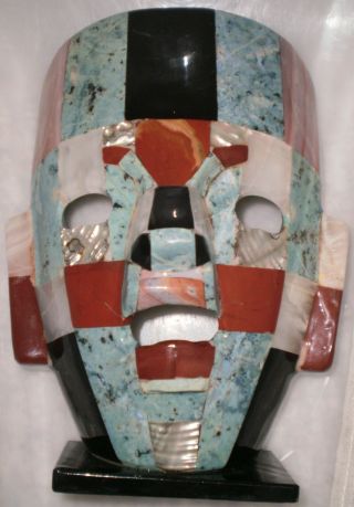 Mask Aztec Style Mask Hand Crafted Turquoise Onyx Gem Stones Uniqe