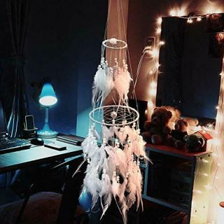 Dream Catcher WHITE Feather Light Up LED Star Fairy String Lights Double 3