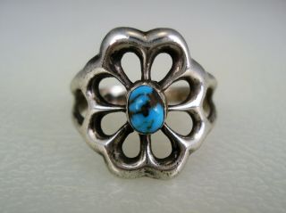 Old Navajo Sandcast Sterling Silver & Red Mountain Turquoise Ring Size 8.  5
