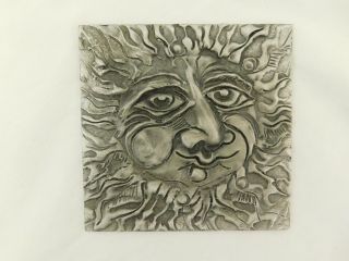 Don Drumm Pewter Sun Face Tile Sculpture Square