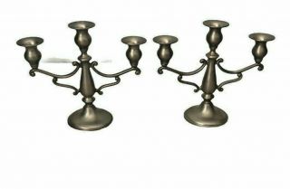 Vintage Pair Empire Pewter Weighted 3 Candle Holder Candlestick
