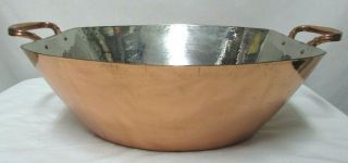 Gorham Large Copper Metal Bowl W/ Handles Square Made In India