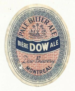 Vintage Dow Pale Bitter Ale Label - Montreal,  Canada