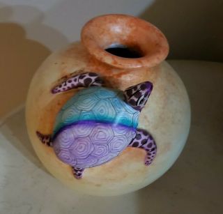 Sea Turtle Vase Artist J Luis Perez Mexican Folk Artist.  Signed.