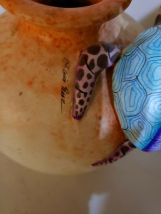 Sea Turtle Vase Artist J Luis Perez Mexican Folk Artist.  Signed. 2