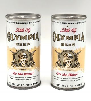 Olympia " Little Oly " 7 Oz.  Straight Steel Pull Tab Vintage Beer Cans Set Of 2