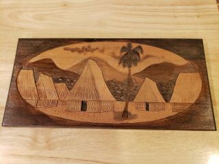 Handmade Carved Wood Fiji Island Wall Art Plaque Pacific Island Fijian Bure Huts