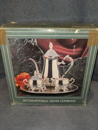Opened Box - - International Silver Company Silverplated Tea Set With Tray