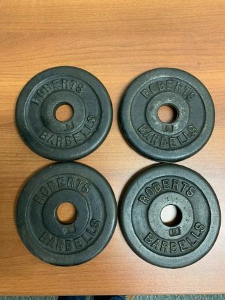 4 Vintage Roberts Barbell Plates 5 Lb Standard Weights Barbell 20 Lbs Total