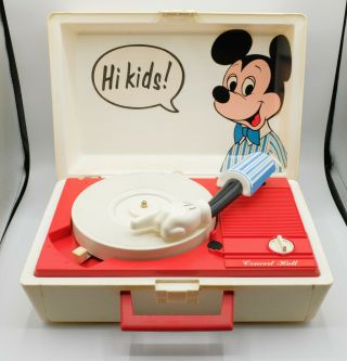 Vintage Walt Disney Mickey Mouse Concert Hall Record Player Suitcase Clean&works