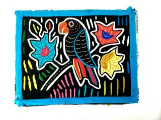 Mola Applique Textile Art Framed Bird Hand Sewn Parrot