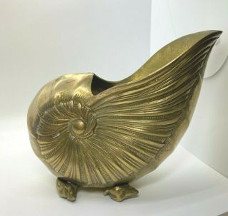 Vintage Brass Nautilus Shell Footed Planter Large Mid Century