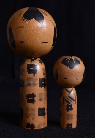15cm (5.  9 ") (taller) Japanese Old Sosaku Kokeshi Pair Dolls : Signed Bunkichi