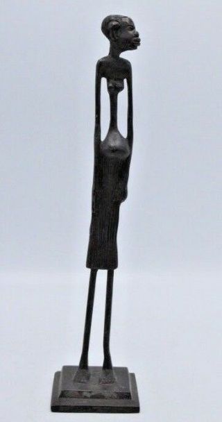 Vintage Bronze Brass Figure Of Of A Tribal African Woman Tall Skinny Nude Woman