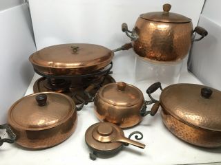 Vintage Stockli Netstal Swiss Handmade Hammered Copper Pot Set
