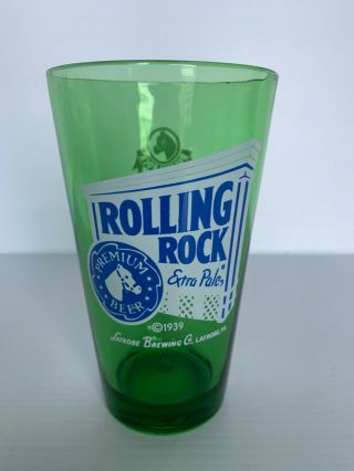 Vintage Rolling Rock Green Beer Glass Collectible Barware Breweriana