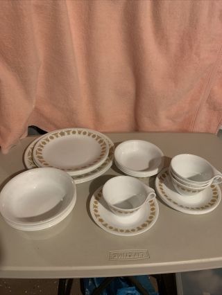 4 Vintage 6 Piece Corelle Butterfly Gold Corning Ware Place Settings