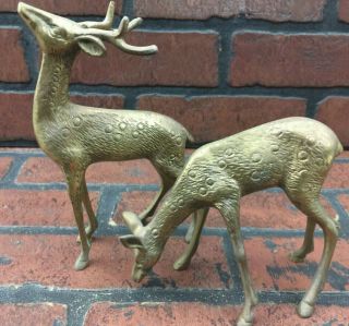 Set Of Vintage Mid - Century Modern Brass Figurine Deer Buck Reindeer
